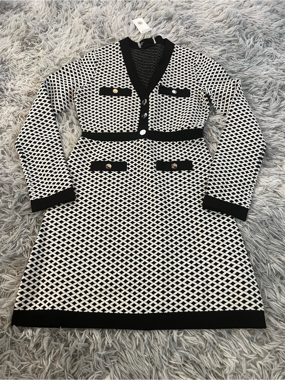 Tory Burch Kendra Jacquard Dress in Black and New Ivory Size: XS